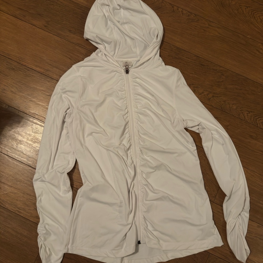 CALIA by Carrie Underwood Cream Ruched Long Sleeve Hoodie - Picture 2 of 3